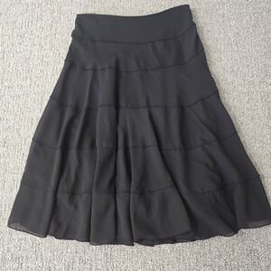 Black Tiered Chiffon Skirt Petite PS‎ A Line Flowy Midi Sequin Belt Fairy grunge